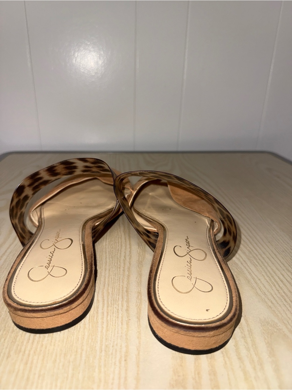Jessica Simpson Tan Suede Pointed-Toe Slides with Leopard Strap - Picture 4 of 4